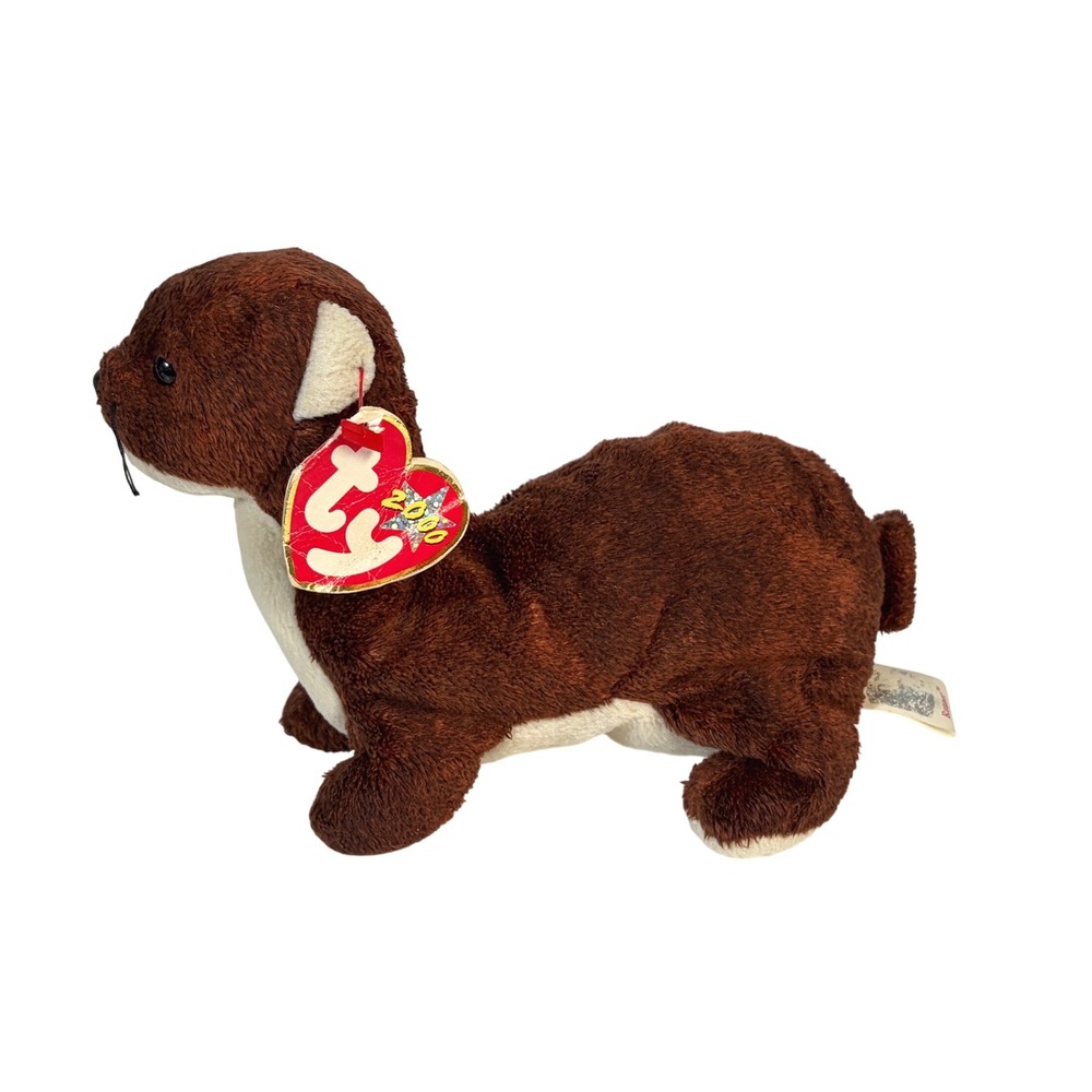 Ty Beanie‎ Baby Runner the Ferret Brown Cream Plush Animal 2000 With Tags
